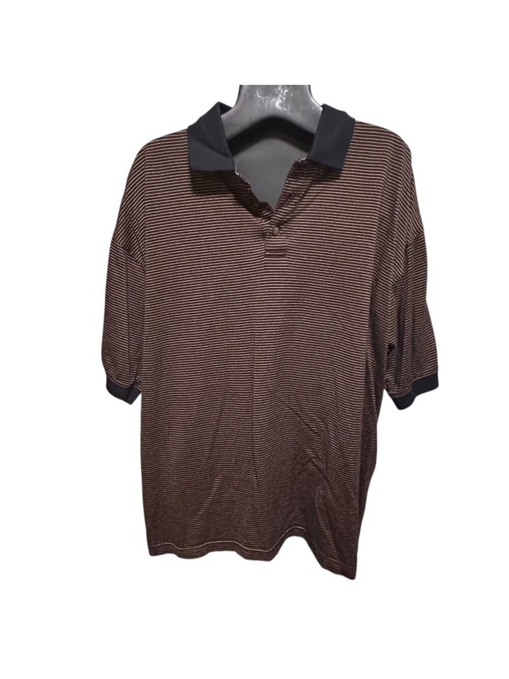 Pebble Beach Men’s Large Brown Striped Cotton Golf Polo Shirt Short Sleeve